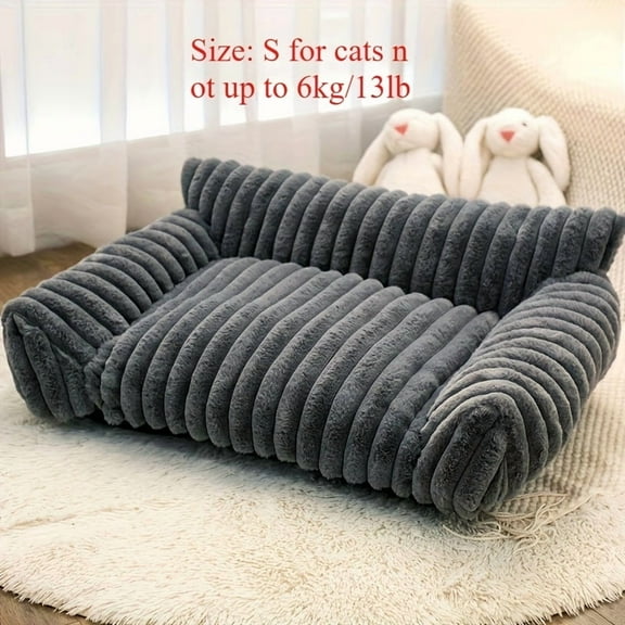 Plush Pet Sofa Bed - Striped Polypropylene Recliner - Ultra-Soft for All Seasons - Small to Large Breeds - Perfect Holiday Gift