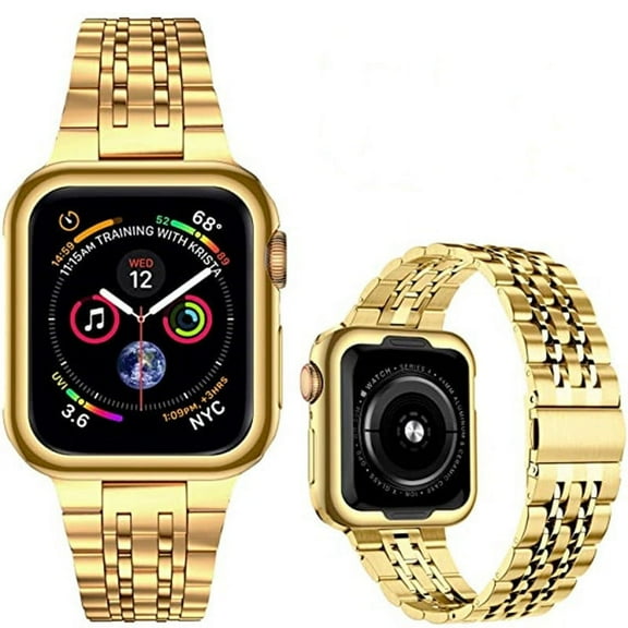 Compatible with Apple Watch band 38mm 40mm 41mm , Solid Stainless Steel Metal Strap for iWatch Series，Gold