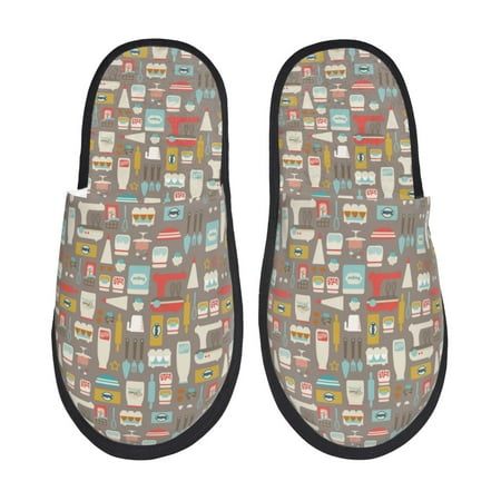 

Honeii Kitchen Food print Slippers Memory Foam House Bedroom Slippers for Women and Men Fuzzy Plush Comfy Faux Fur Lined Slide Shoes-Medium