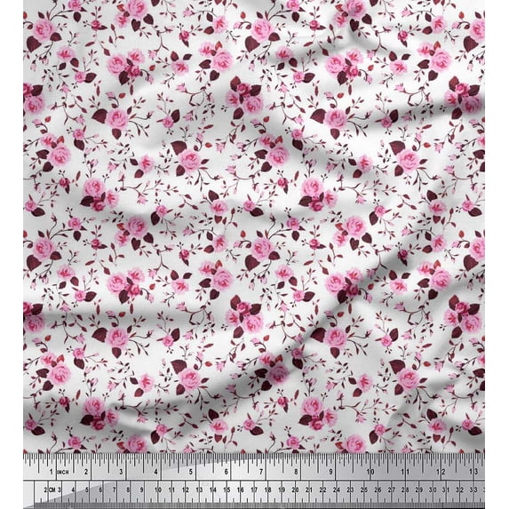 Soimoi Georgette Viscose Fabric Leaves & Rose Flower Fabric Prints by Yard 42 Inch Wide