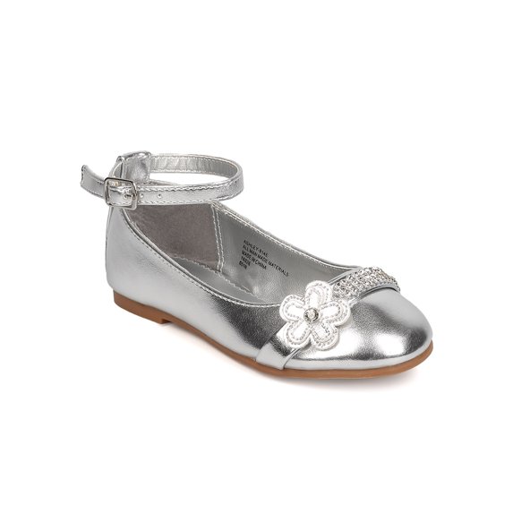 New Girl Little Angel Ashley-914D Metallic PU Rhinestone Ankle Strap Ballet Flat