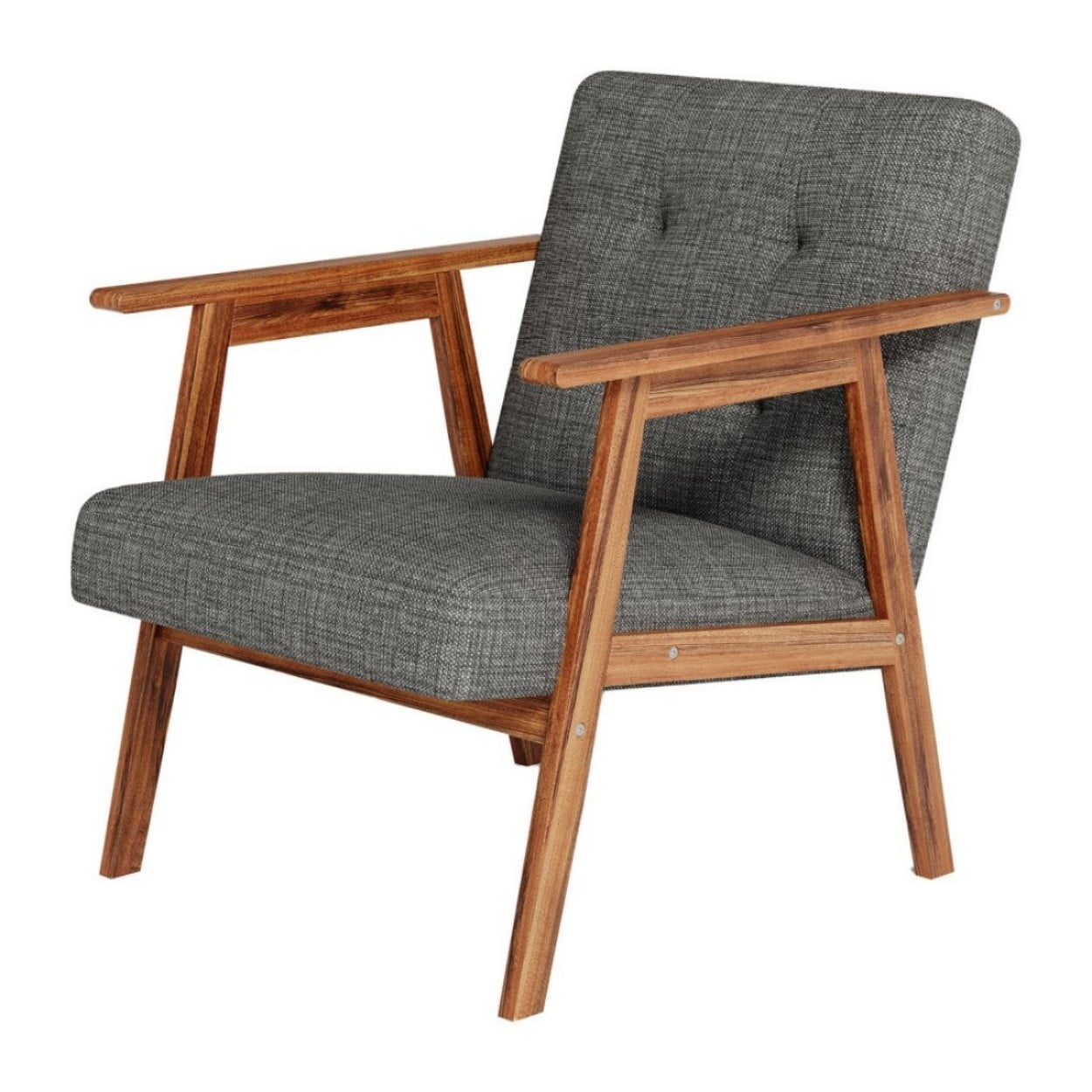 Modern Accent Chair, Fabric Upholstered Armchair with Tufted Details and Wooden Frame, Light Gray Lounge Chair for Living Room, Bedroom & Office, Gray