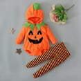thumbnail image 6 of MEZZALL Baby Girls Boys Halloween Clothes Sets Long Sleeve Zipper Hooded Romper Tops Striped Pants Footed Leggings Classic Toddler Clothing, 6 of 9