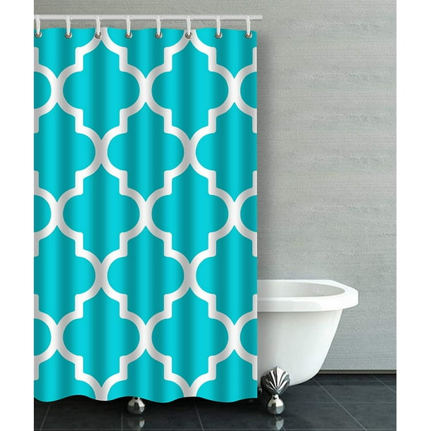 Artjia Moroccan Quatrefoil Crisp, Turquoise Aqua Shower Curtains