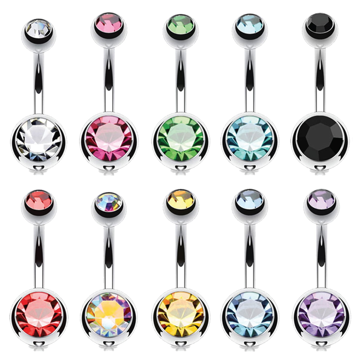 BodyJ4You 12PCS Belly Button Ring Sets Multicolor CZ Created-Opal Steel Navel Bar Value Pack