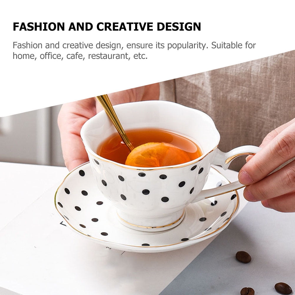 Ceramic Afternoon Tea Cups Set - Black and White Espresso Mugs for Travel and Home Use