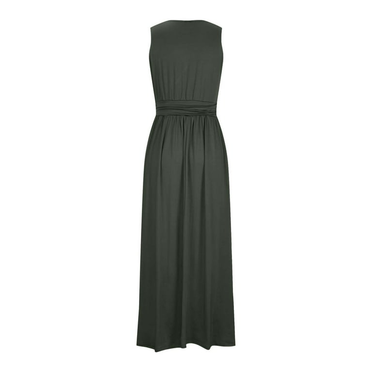 Rvkxad Summer Dresses for Women 2025 Vacation Wrap V Neck Sleeveless  Cocktail Dresses Travel Vacation Empire Waist Wedding Guest Flowy A-Line  Ruched Elegant Sundress Army Green L - Walmart.com