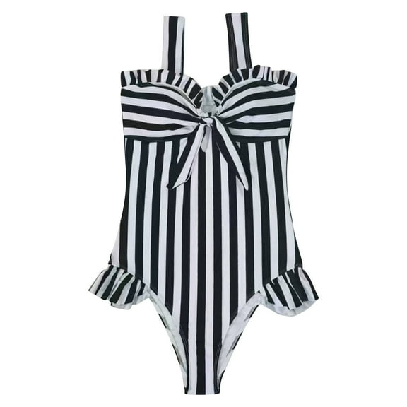 Lroveb One Piece Swimsuits for Women Striped Swimsuit Ruffled Monokini Bathing Suit