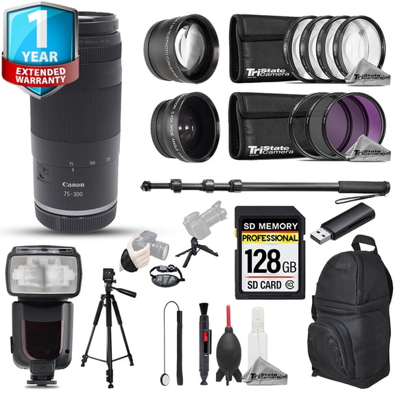 Canon RF 75-300mm f/4-5.6 Lens - 22pc 128GB Ultimate Kit 1 Yr Warranty (International Version)