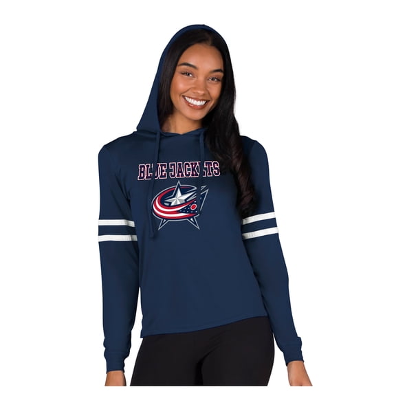 Women's Concepts Sport Navy Columbus Blue Jackets Marathon Long-Sleeve Hooded T-Shirt