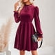 thumbnail image 2 of Vestido de manga con volantes para mujer color sólido cuello alto talle traje básico de vacaciones, 2 of 9