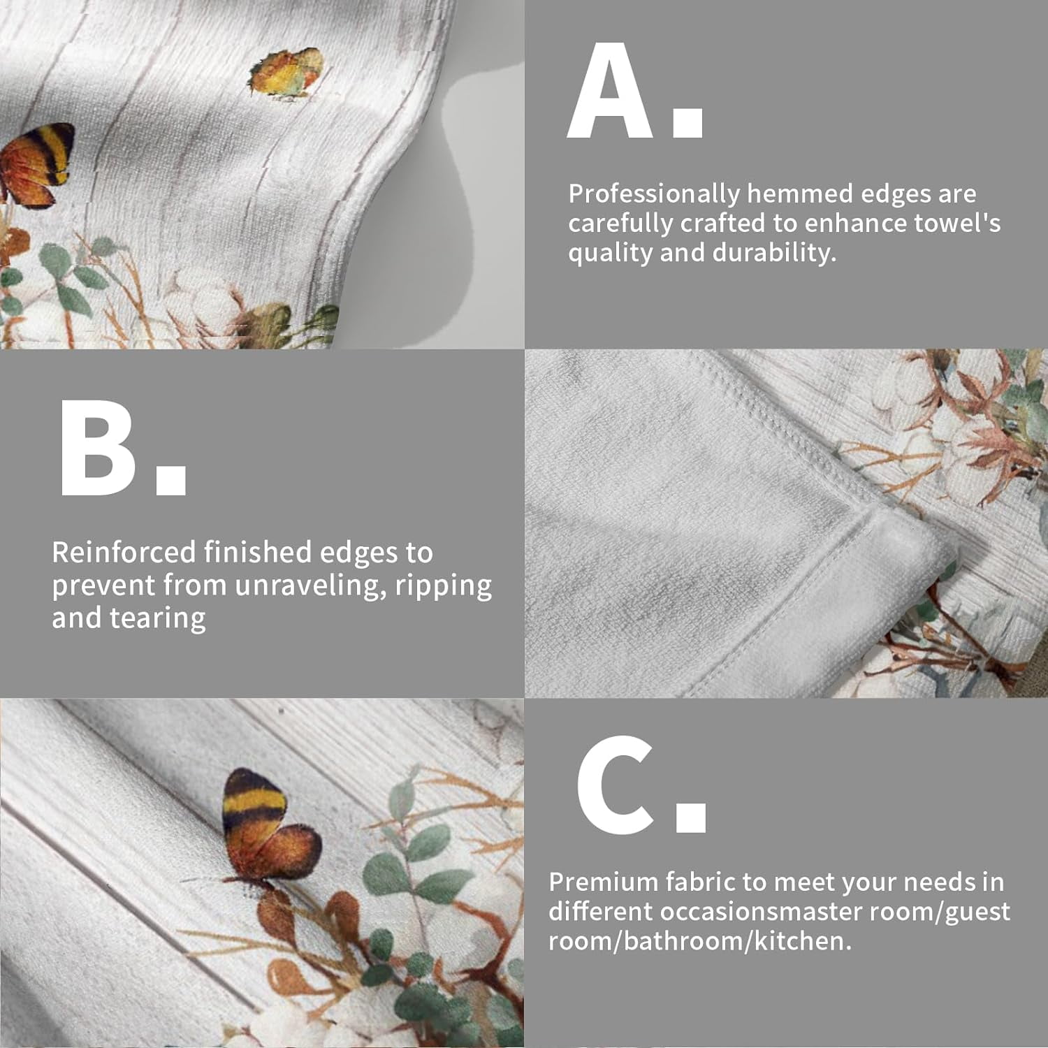 Farmhouse Floral Hand Towels  Wood Bath Towels Set of 2 Soft Guest Face Towel Fingertip Towel Washcloth for Bathroom Spa Guest Gift