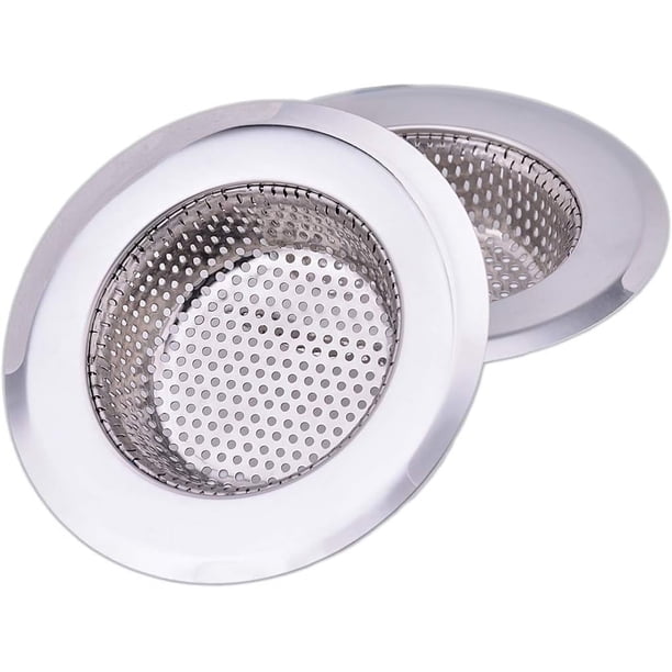 Colador de acero inoxidable para fregadero, servicio confiable sin óxido para su cocina o fregadero de servicio, con borde ancho y escudo antiobstrucción con microperforaciones, fácil limpieza con