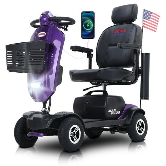 Metro Mobility Folding Collapsible 4-Wheel Mobility Scooter, Purple, 300 lb Limit