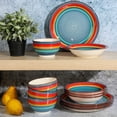 thumbnail image 5 of Gibson Home Rainbow Party 12 Piece Hand-Painted Multi-Color Stoneware Dinnerware Dish Set - Blue, 5 of 7