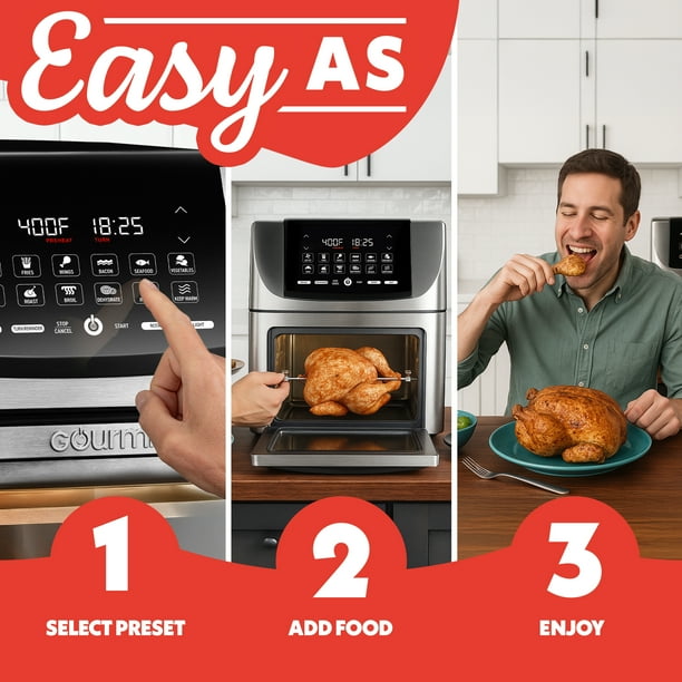 Gourmia 14 Qt Air Fryer Oven, 12 Presets, Rotisserie, FryForce 360