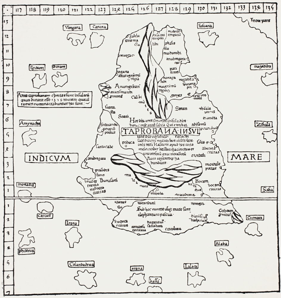 Map Of Taprobana Island Reduced Facsimile Of A Map In Ptolemys Geography In The Latin Edition Of 1492 From Science And Literature In The Middle Ages By Paul Lacroix Published London 1878 Canvas Art -