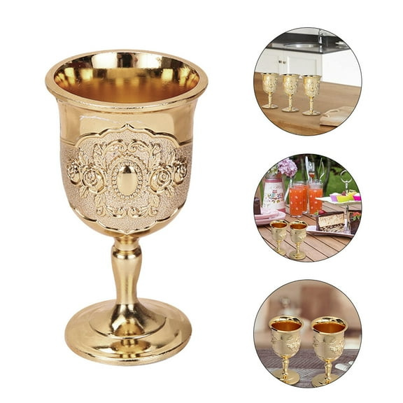 FUEENIRVA 2Pcs European Style Wine Cups Golden Metal Stemmed Goblet for Banquet