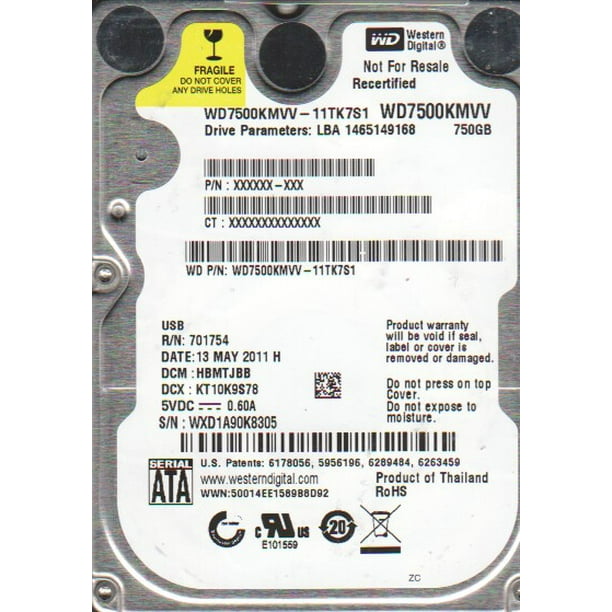 WD7500KMVV-11TK7S1, DCM HBMTJBB, Western Digital 750GB USB 2.5 Hard ...