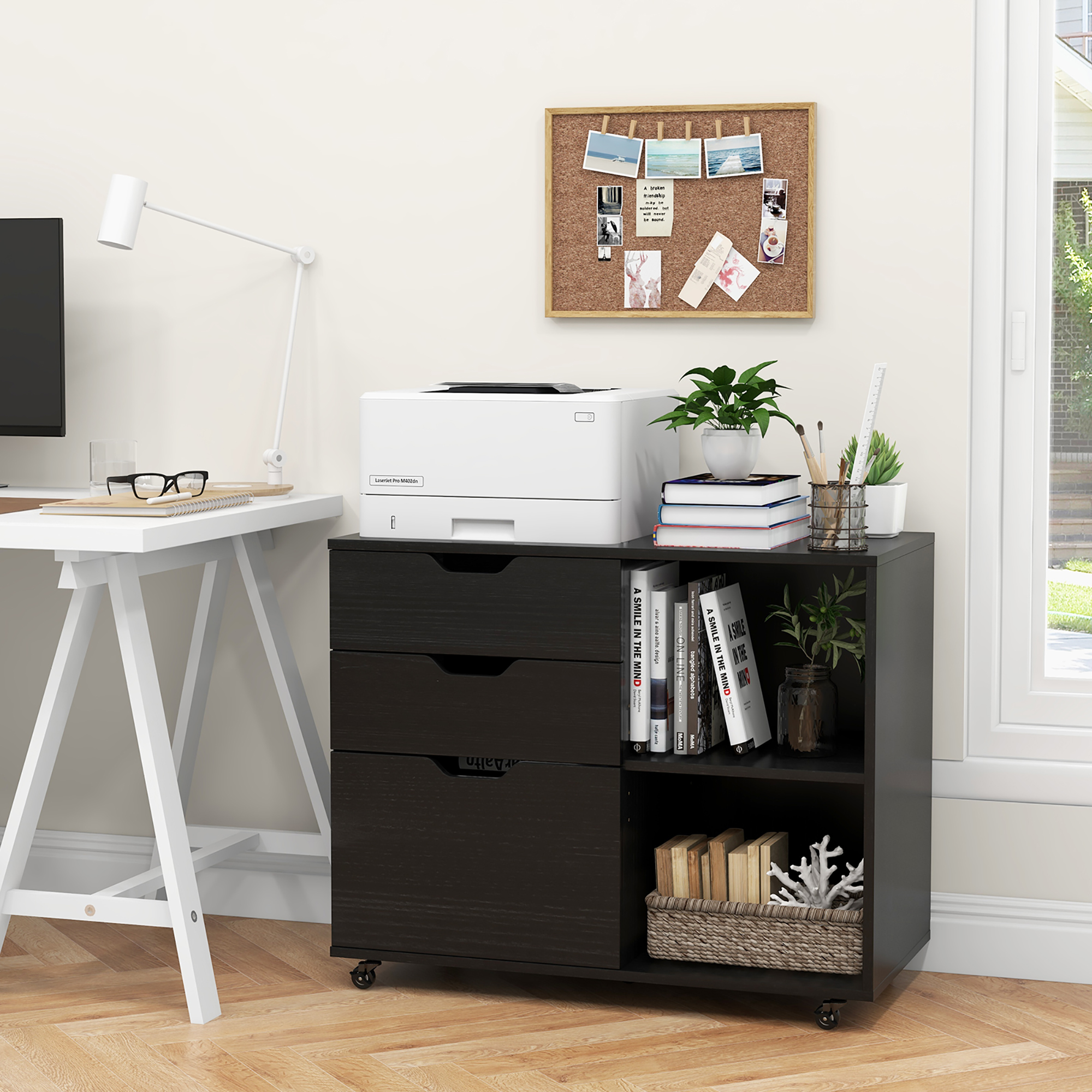 Gymax 3-Drawer Mobile File Cabinet w/ Open Adjustable Storage Shelf for Home Office Black