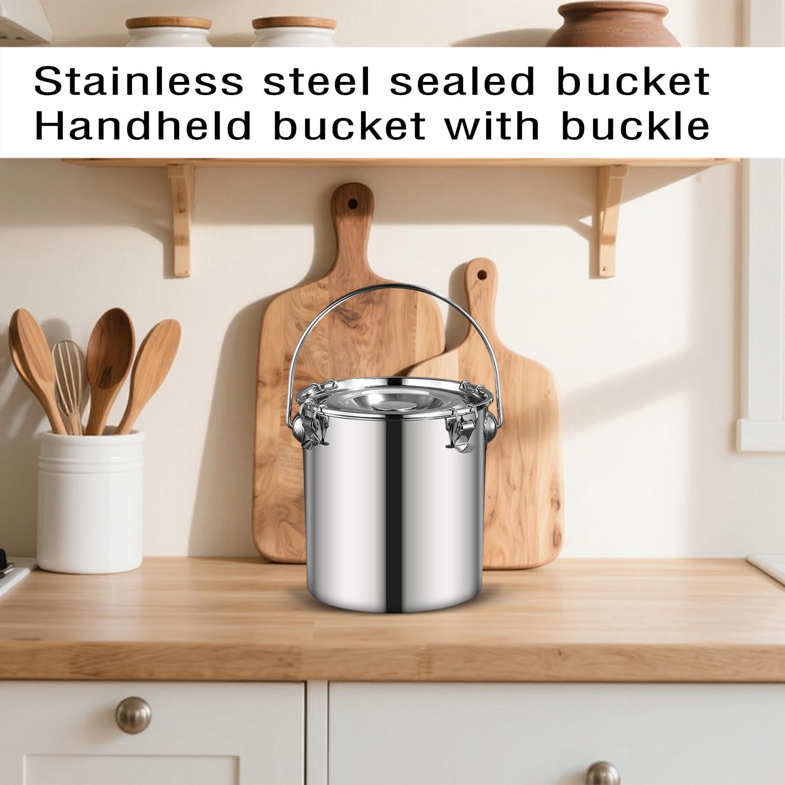Food Storage Container, Stainless Steel Container, Kitchen Food Storage Container, BucketwithLidandHandle, 9.84in, 1 Pc, Reflective, Storage Pantry, Sealed Canister, Airtight