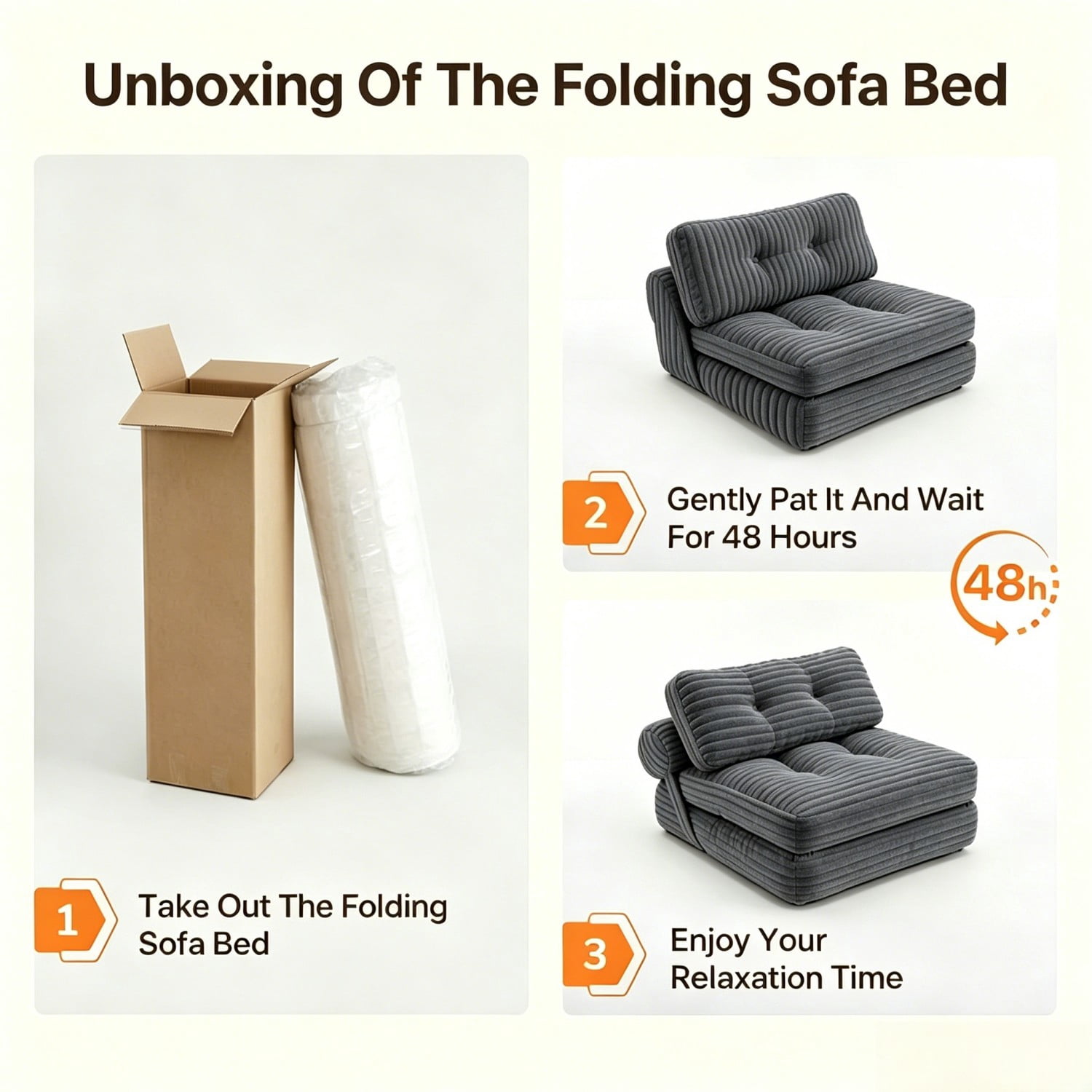 Folding Sofa Bed, Convertible Sleeper Chair with Pillow, Foldable Floor Couch Bed with Back Support, Portable Lounge for Living Room Bedroom, Dark Gray