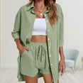 thumbnail image 3 of Women Blouse Suit Button Down Pockets 2 Piece Lounge Set Solid Loose Fit Outfits, 3 of 7