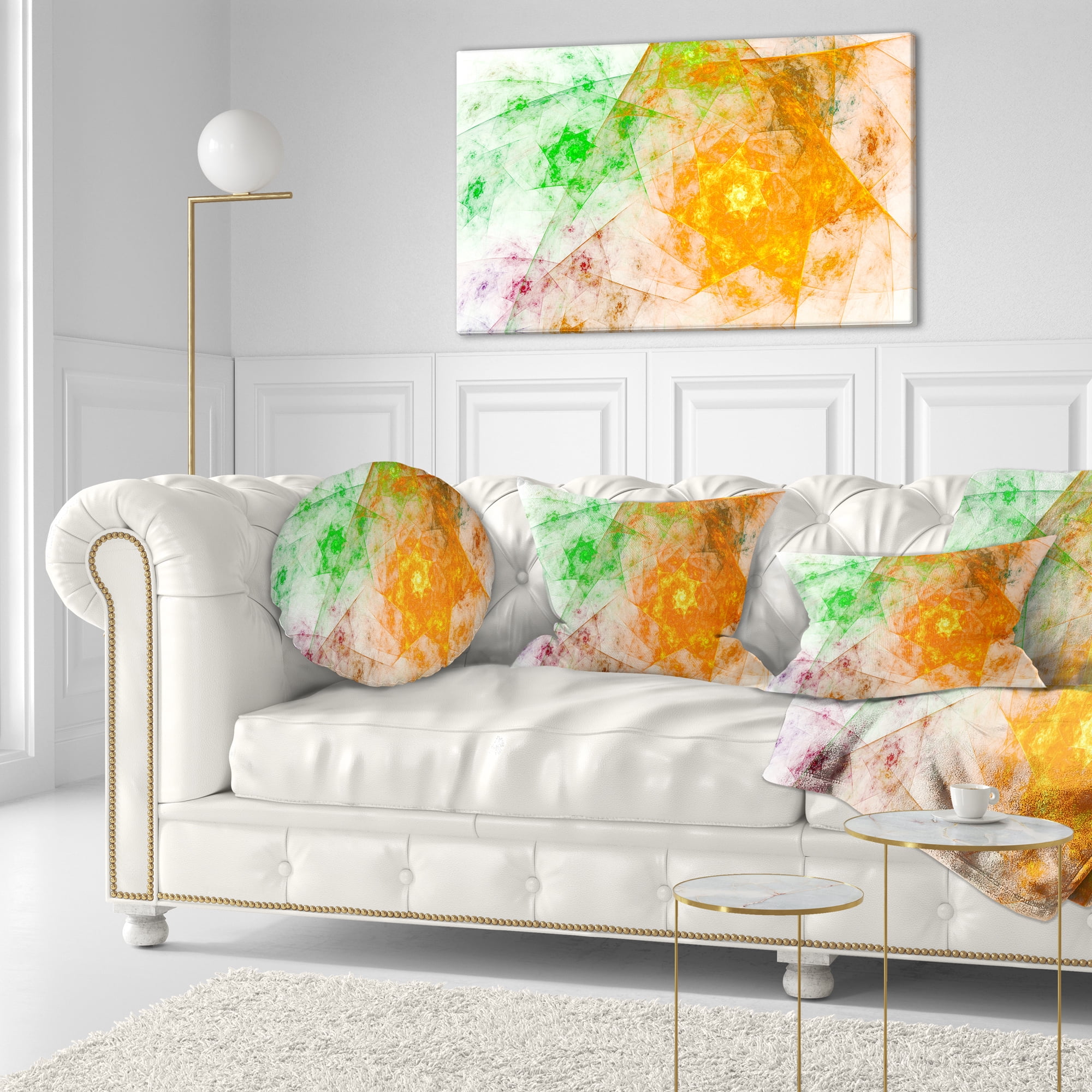 Designart Green Yellow Rotating Polyhedron - Abstract Throw Pillow - 12x20