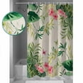 thumbnail image 2 of Shower Curtain Summer Green Leaves Pink Flower on Linen Waterproof Shower Curtain Set with Hooks for Bathroom Showers,Stalls and Bathtubs,54x78InTropical Plants, 2 of 9