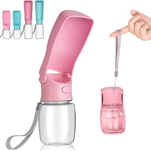 Foldable Dog Water Bottle - Portable Dispenser | Leak Proof & Food Grade Plastic Travel | Pet Water Bottle for Dog Cat Outdoor Walking Hiking Travel(Pink, 12oz)