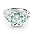 thumbnail image 2 of Gem Stone King 925 Sterling Silver Sky Blue Simulated Aquamarine and White Moissanite 3-Stone Ring for Women (7.64 Cttw, Round 12MM, Trillion 5MM, Size 9), 2 of 3