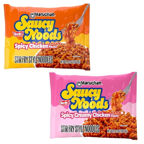 Maruchan Ramen Spicy Chicken and Spicy Creamy Chicken Noodles, Saucy Noods Combo Pack - Stir Fry Style, Bold Korean-Inspire. 3.3 oz, 10 Pack.