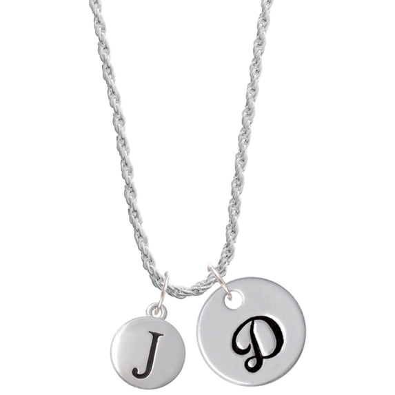 Delight Jewelry Silvertone Capital Letter - J - Pebble Disc - Silvertone Script Initial Disc - D - Charm Necklace, 20"+3"