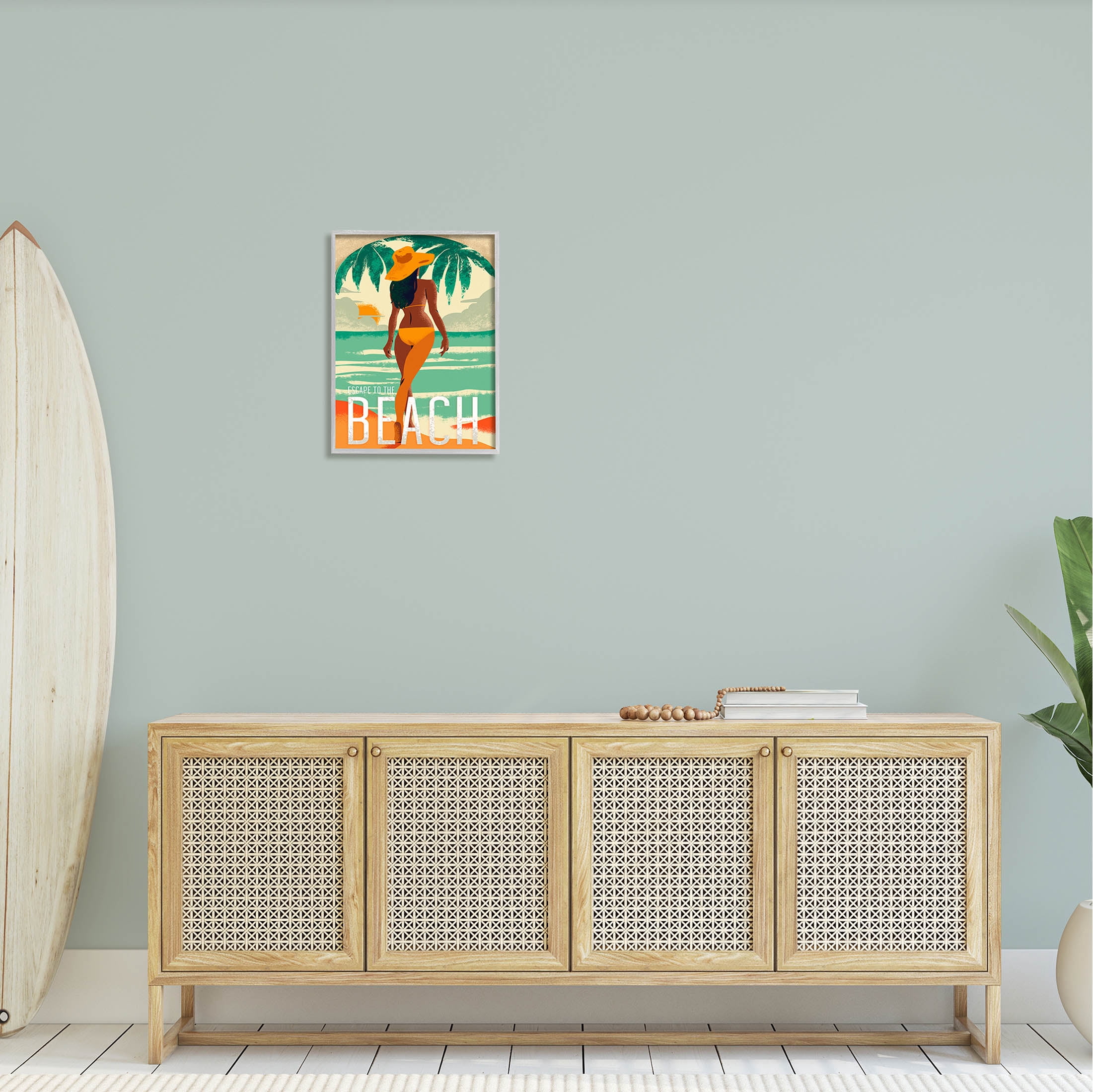 Stupell Industries Escape to Beach Vacation Graphic Art Gray Framed Art Print Wall Art, Design by Ziwei Li