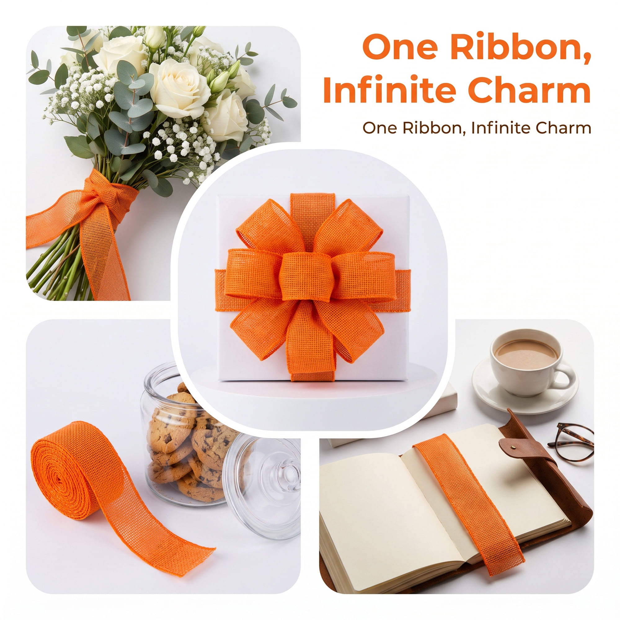 Unique Bargains Faux Burlap Ribbon for Elegant Gift Decoration Orange 4.9 Yard