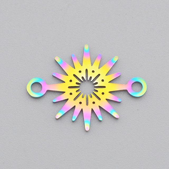 Ion Plating(IP) 201 Stainless Steel Links/Connectors Laser Cut Star Rainbow Color 15x20.5x1mm Hole: 1.8mm