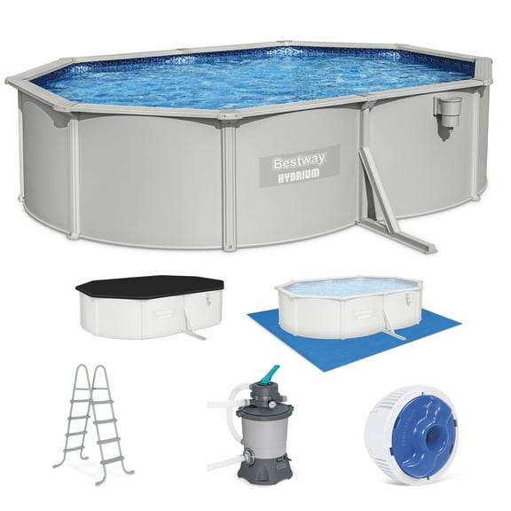 Bestway Hydrium 16’5”x12'x48" Steel Side Wall Above Ground Pool w/ Sand Pump & Accessories