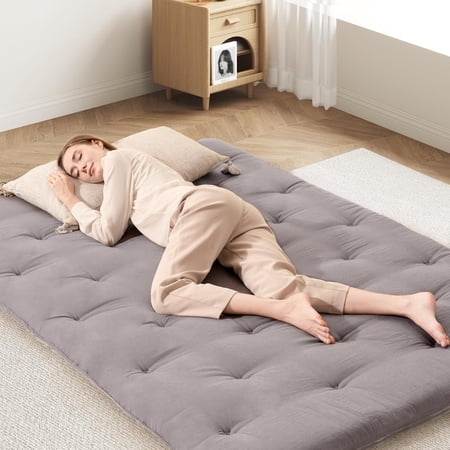 Japanese Futon Mattress Queen Futon Mattress 60"x 80" Foldable Roll Up 2.5" Tatami Futon Mattress Multi Scene Floor Mattresses Yoga Living Room, Grey