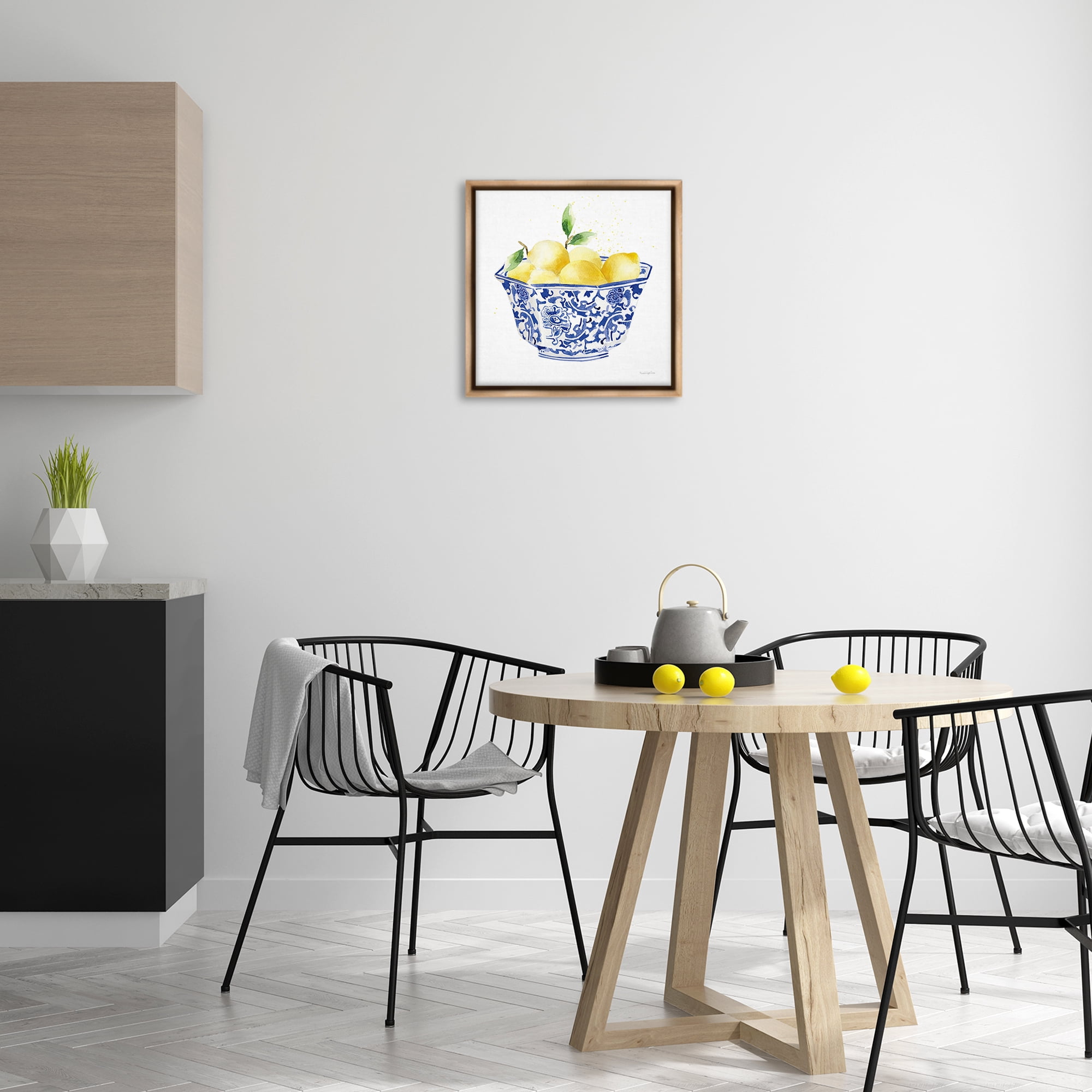 Stupell Industries Elegant Bowl of Lemons Food & Beverage Painting Brown Floater Framed Canvas Art Print Wall Art, 18 x 18