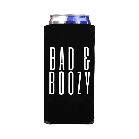 Birthday Can Coolers, Bad & Boozy Slim Spiked Seltzer Coolers, Funny Birthday Slim Coolies, Birthday Party Gift (Black)