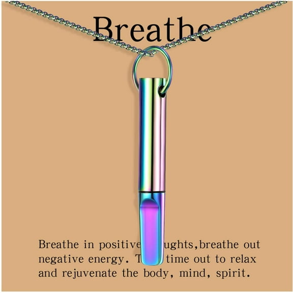 Anxiety Relief Breathing Inhaler with Essential Oil Pad - Aromatherapy Diffuser Pendant , Stainless Steel Necklace for Women & Men