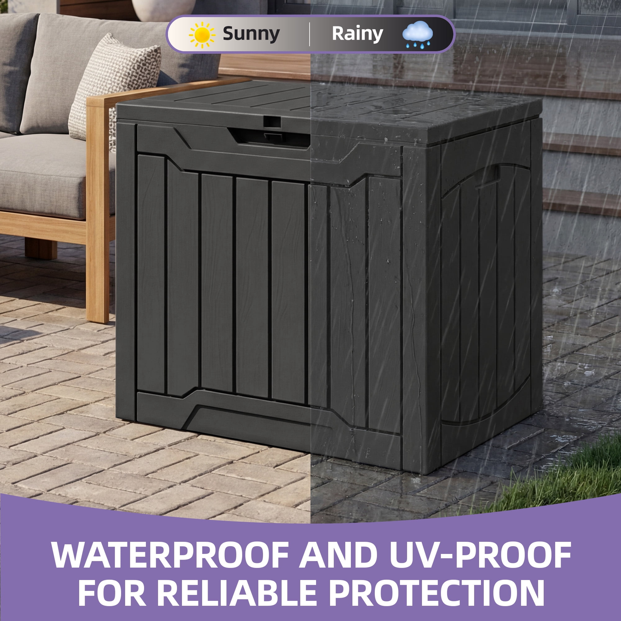 Uforic 31 Gallon Outdoor Waterproof Resin Deck Box, Outdoor Side Table, Resin Outdoor Storage Box, Black