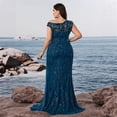 thumbnail image 5 of AURA Plus Size Evening Dress Square Neck Sleeveless Beaded Slim Fit Party Long Dress Teal Blue Wine Red, 5 of 6
