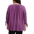 thumbnail image 4 of Agnes Orinda Women Plus Size Tops Tie Neck 3/4 Sleeves Hollow Out Tassel Bowknot Casual Tunic Blouse 2X Purple, 4 of 6