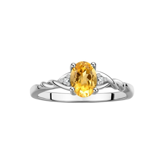 RYLOS Rings for Women Sterling Silver Classic Style Birthstone Ring 7X5MM Oval Gemstone & Diamonds November Citrine Jewelry for Women Size 9