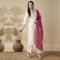 thumbnail image 2 of Globus Women Embroidered V-Neck Straight Kurta With Pants & Bandhani Dupatta Festive Set, 2 of 6
