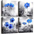 thumbnail image 1 of Wall Art For bedroom Black and White cyan blue flower Canvas Wall Decor for Home Decor artwork painting 12" x 12" 4 Pieces Canvas Print For Living Room Decor Modern Salon kitchen Still Life Painting, 1 of 6