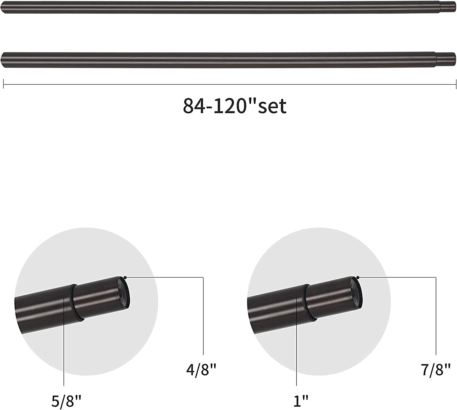 eTeckram 1" Double Curtain Rod with Geo Ball Finials - 84" to 120", Pompeii Bronze