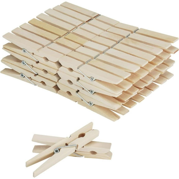 Clothes Pins, Wooden Clothes Pins, Safety Pins for Clothes, Large Natural Wood, 24 Pack, Rust Resistant for Classroom, Crafts, Clothes Pins Heavy Duty Outdoor, Pins for Bags