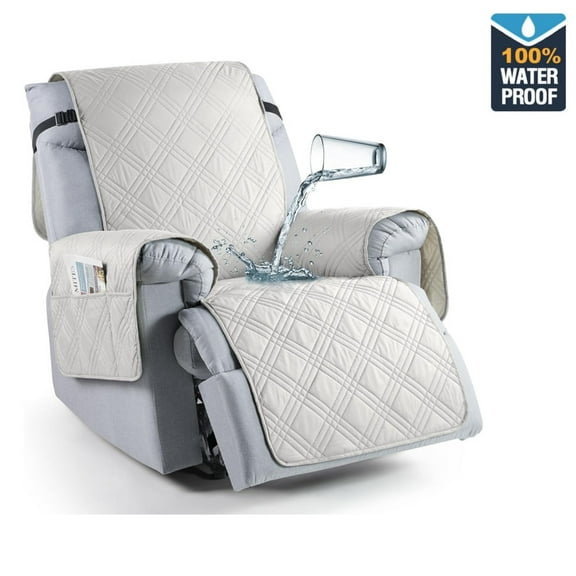 23.6'' 100% Waterproof Recliner Chair Cover, Non Slip Covers for Recliner Chair with Pocket, Washable Reclining Chair/Furniture Protector for Kids, Pets(White)